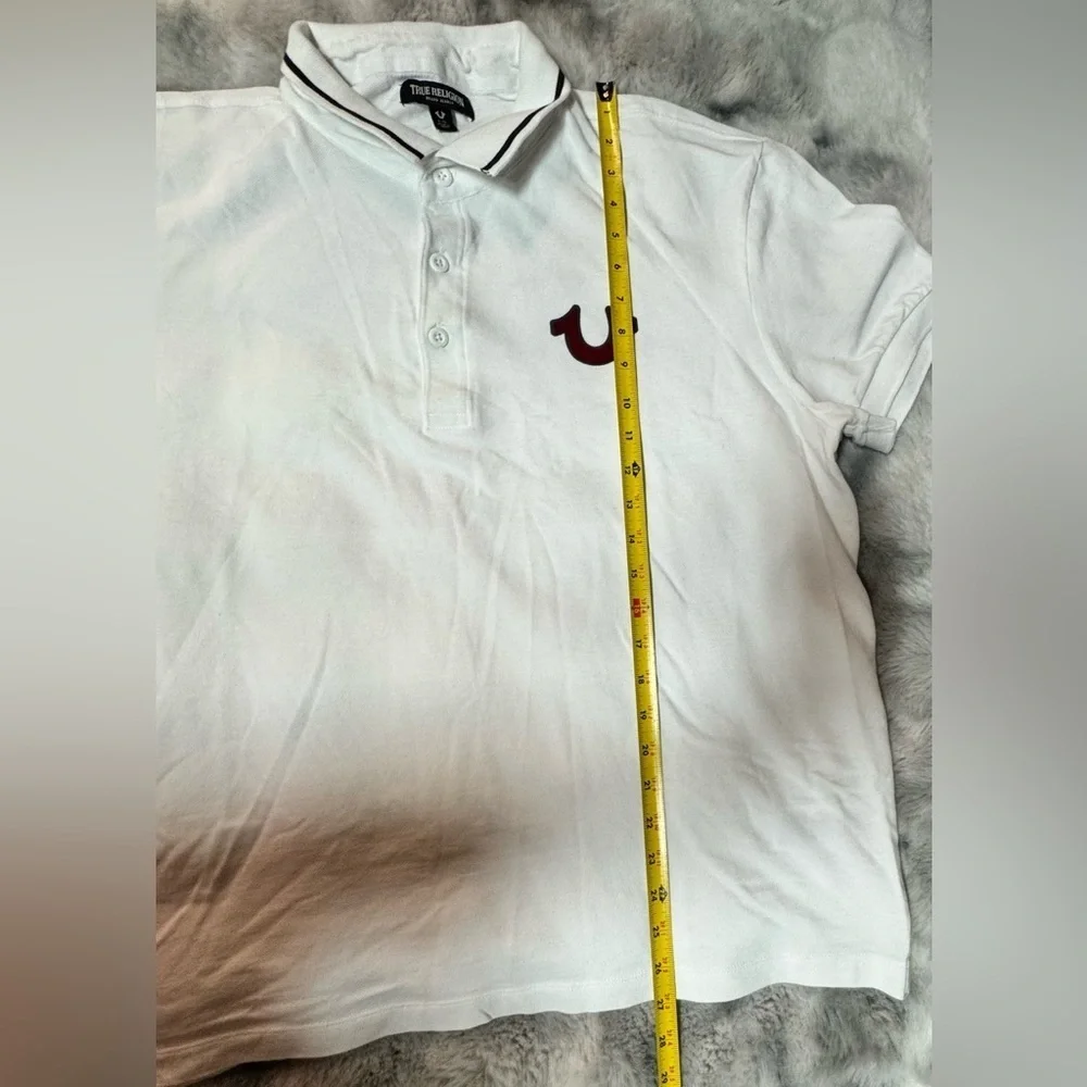True Religion White Polo Shirt with Red Logo Graphic Polo
